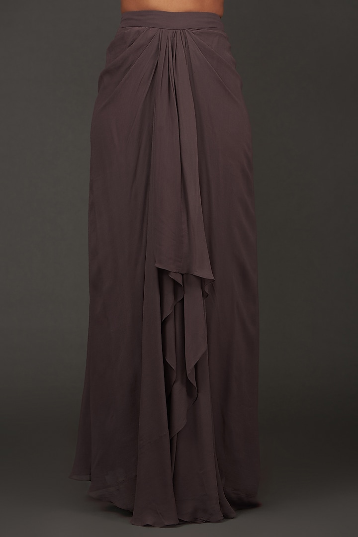 Brown Georgette Ruched Skirt Set by AMRTA By Guneet Kondal at Pernia's Pop Up Shop