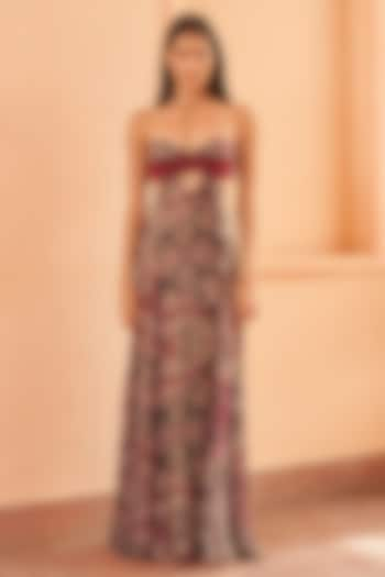 Berry Georgette Maxi Ikat Dress by AMRTA By Guneet Kondal at Pernia's Pop Up Shop