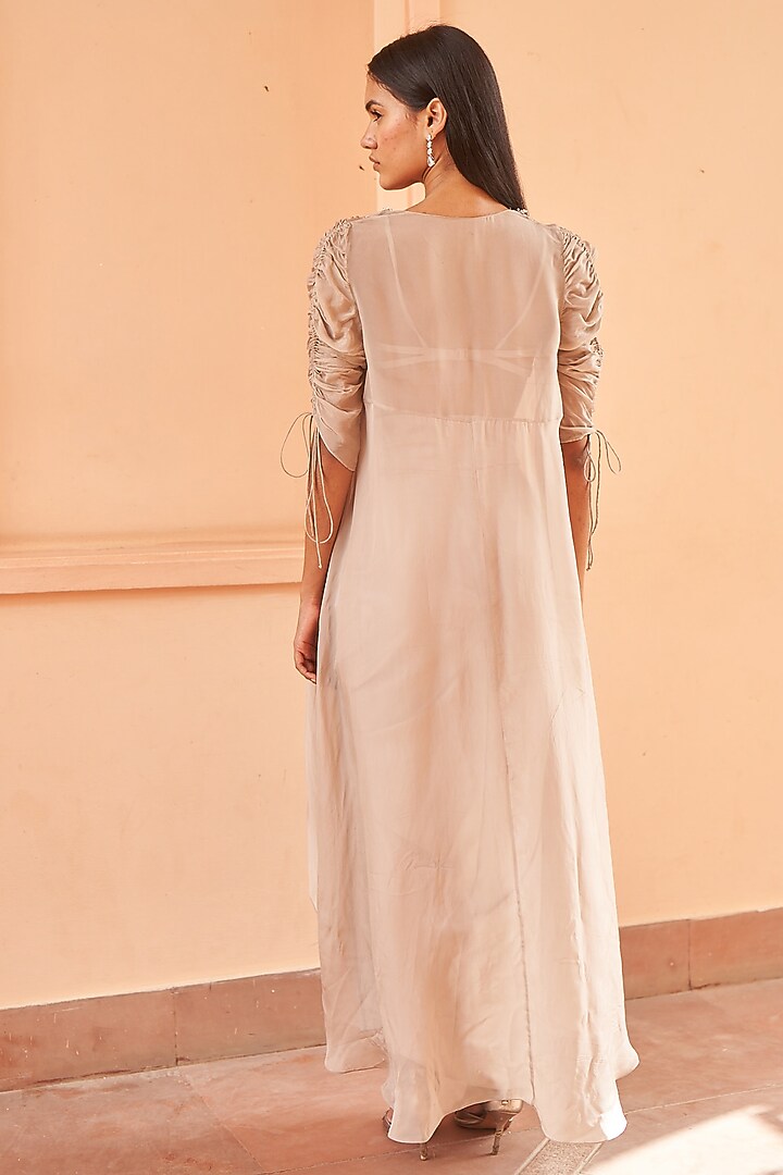 Beige Organza Cape Set by AMRTA By Guneet Kondal at Pernia's Pop Up Shop