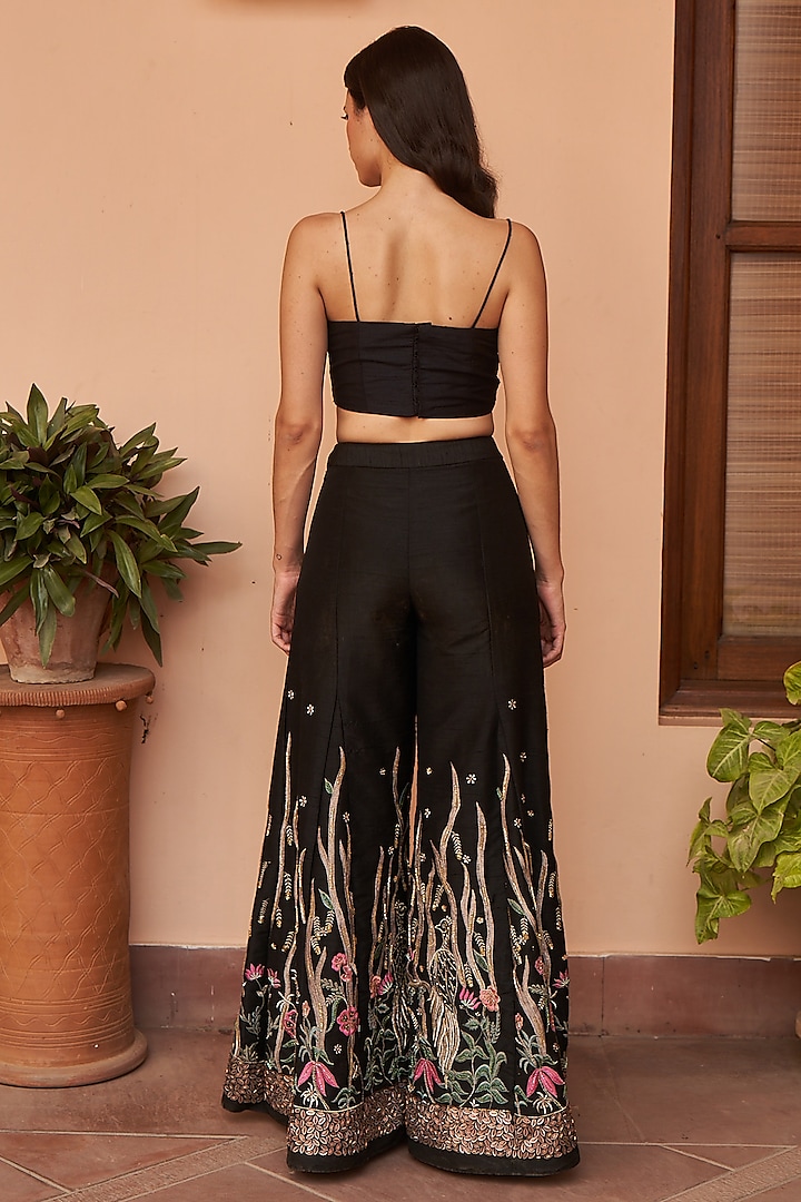 Black Matka Silk Embroidered Jacket Set by AMRTA By Guneet Kondal at Pernia's Pop Up Shop