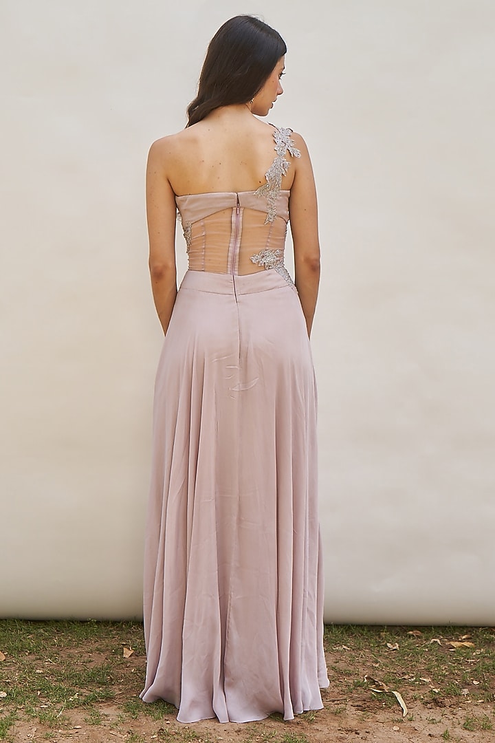 Purple Chinon Embroidered Maxi Vacation Dress by AMRTA By Guneet Kondal at Pernia's Pop Up Shop
