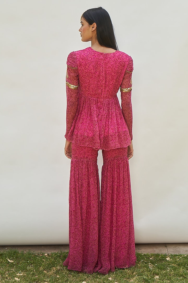 Pink Georgette Party Wear Sharara Set by AMRTA By Guneet Kondal at Pernia's Pop Up Shop