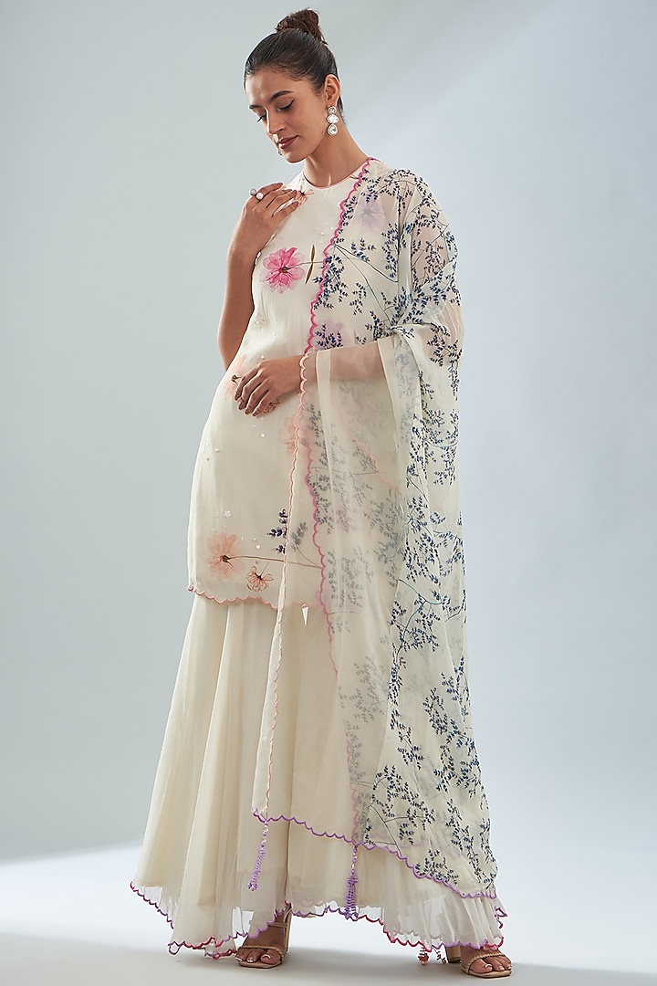 White Crepe Georgette & Organza Gharara Set by Amit Sachdeva