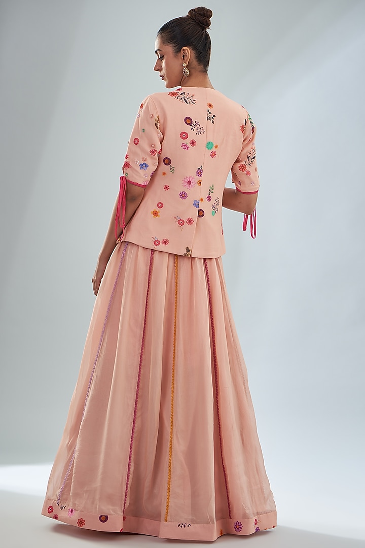 Peach Organza & Georgette Floral Printed Blazer Set by Amit Sachdeva at Pernia's Pop Up Shop