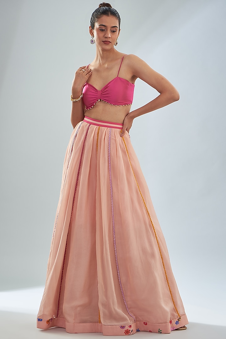 Peach Organza & Georgette Floral Printed Blazer Set by Amit Sachdeva at Pernia's Pop Up Shop