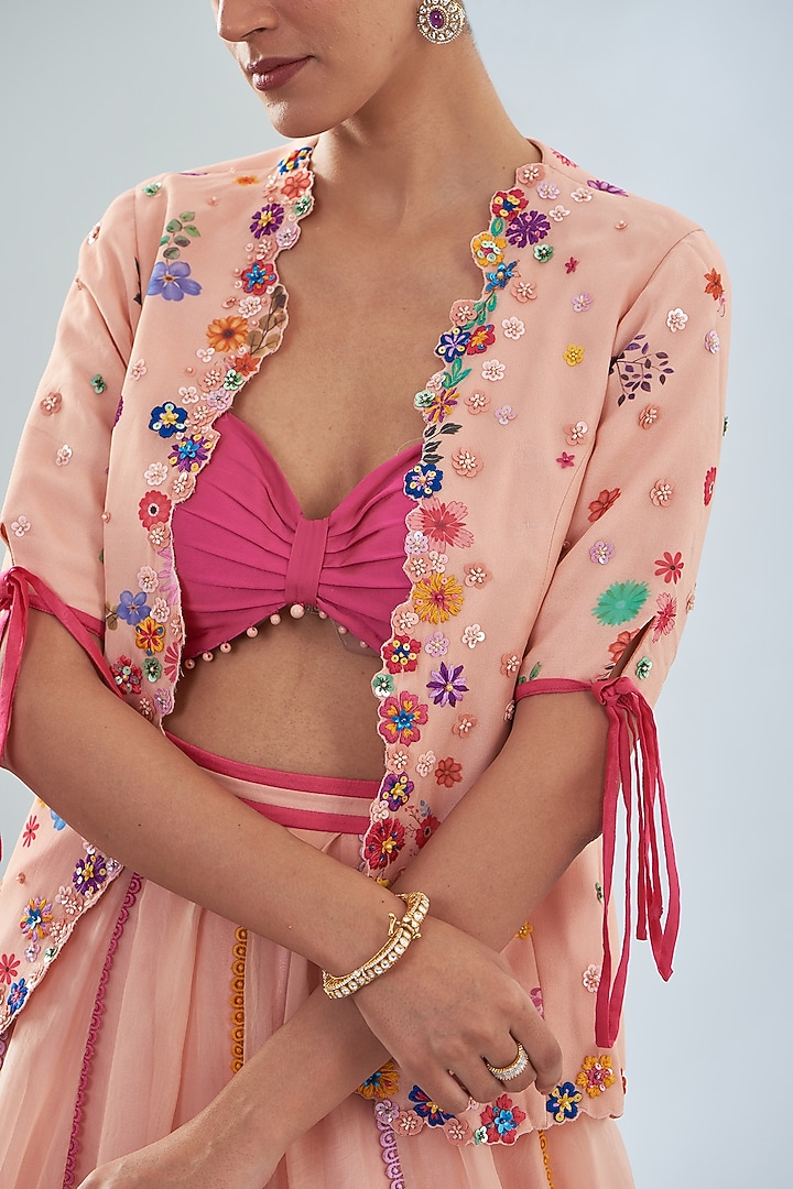 Peach Organza & Georgette Floral Printed Blazer Set by Amit Sachdeva at Pernia's Pop Up Shop