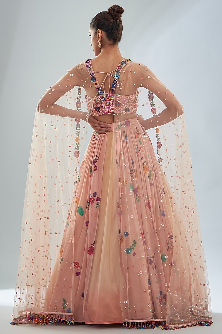 Peach Georgette Floral Printed Skirt Set by Amit Sachdeva at Pernia's Pop Up Shop