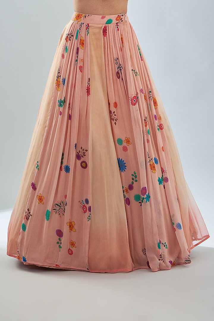 Peach Georgette Floral Printed Skirt Set by Amit Sachdeva at Pernia's Pop Up Shop