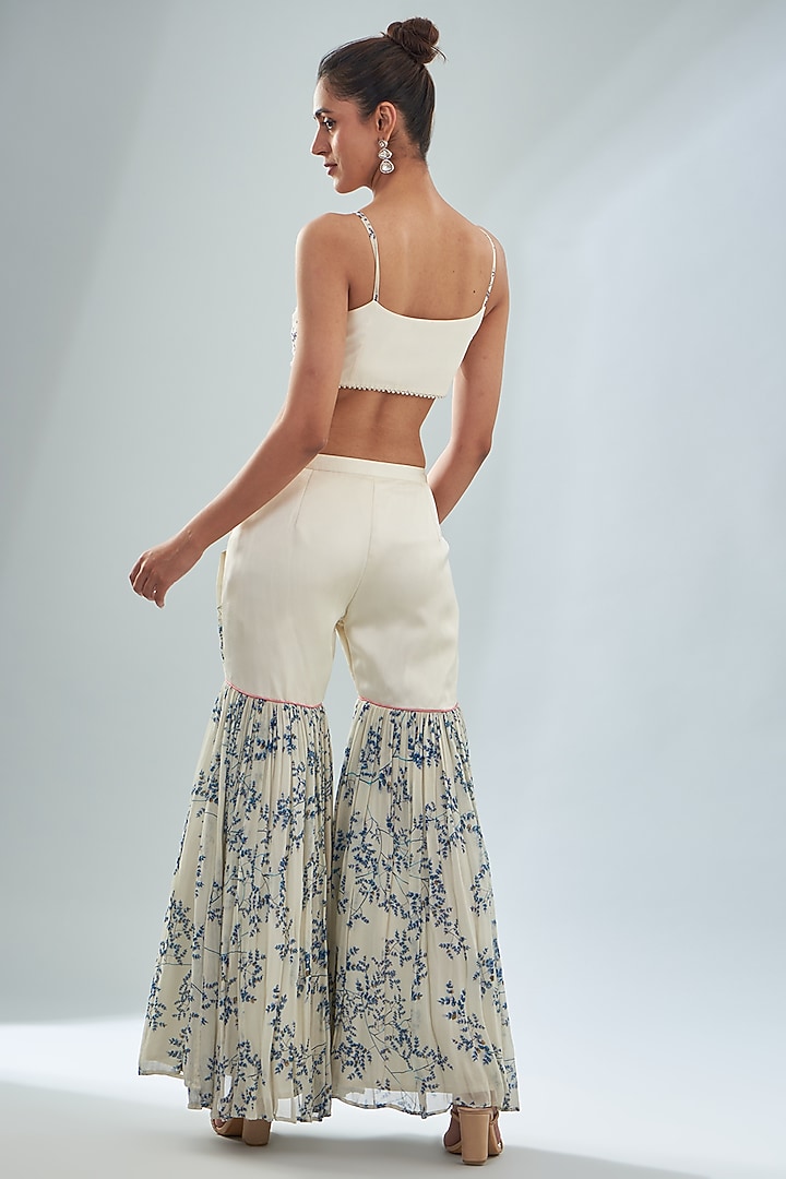 Ivory Georgette & Satin Printed Cape Set by Amit Sachdeva at Pernia's Pop Up Shop