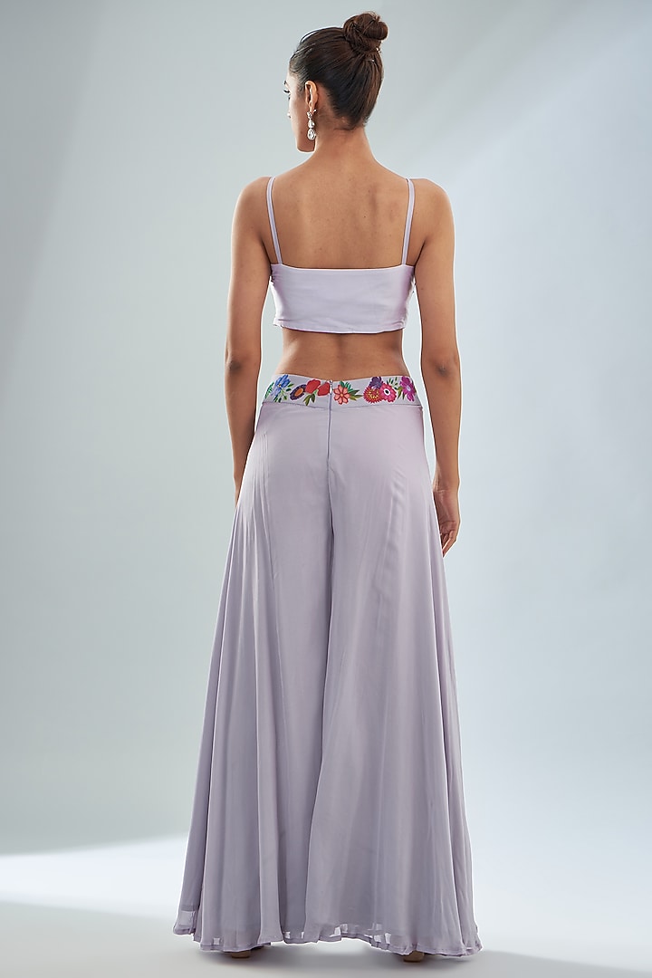 Lavender Georgette & Satin Floral Printed Cape Set by Amit Sachdeva at Pernia's Pop Up Shop