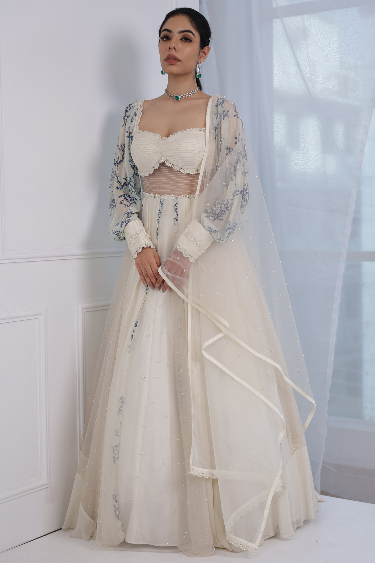 Ivory Georgette & Net Embroidered Party Wear Anarkali Set by Amit Sachdeva at Pernia's Pop Up Shop