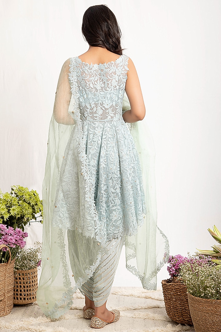 Mint Green Embroidered Wedding Anarkali Set With Belt by Amrita Thakur at Pernia's Pop Up Shop