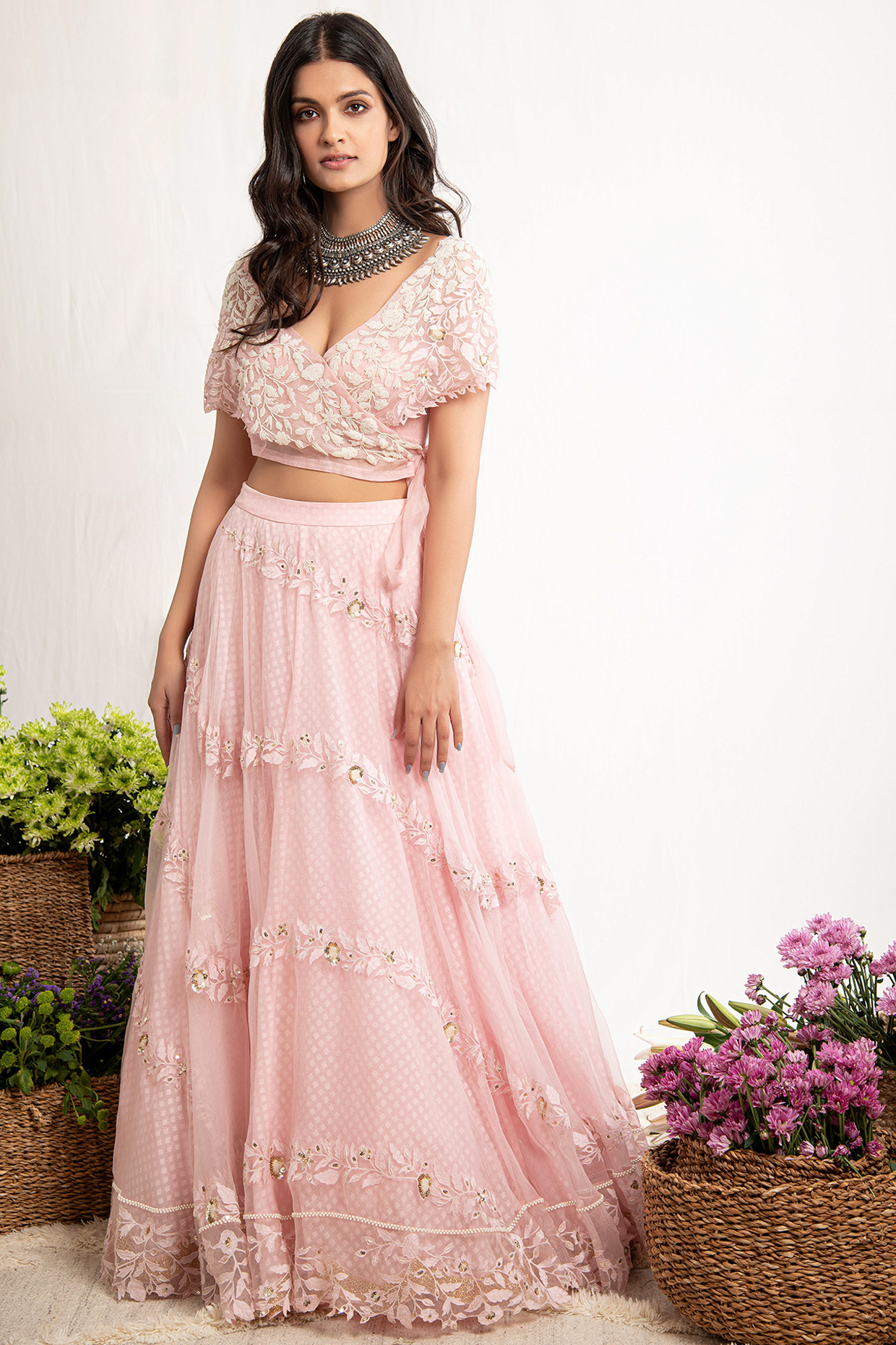 Rose Pink Embroidered Lehenga Set by Amrita Thakur