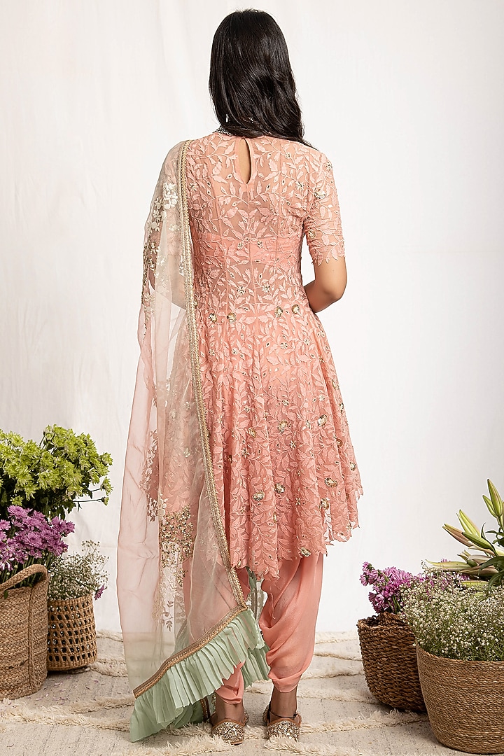 Peach Embroidered Wedding Anarkali Set by Amrita Thakur at Pernia's Pop Up Shop