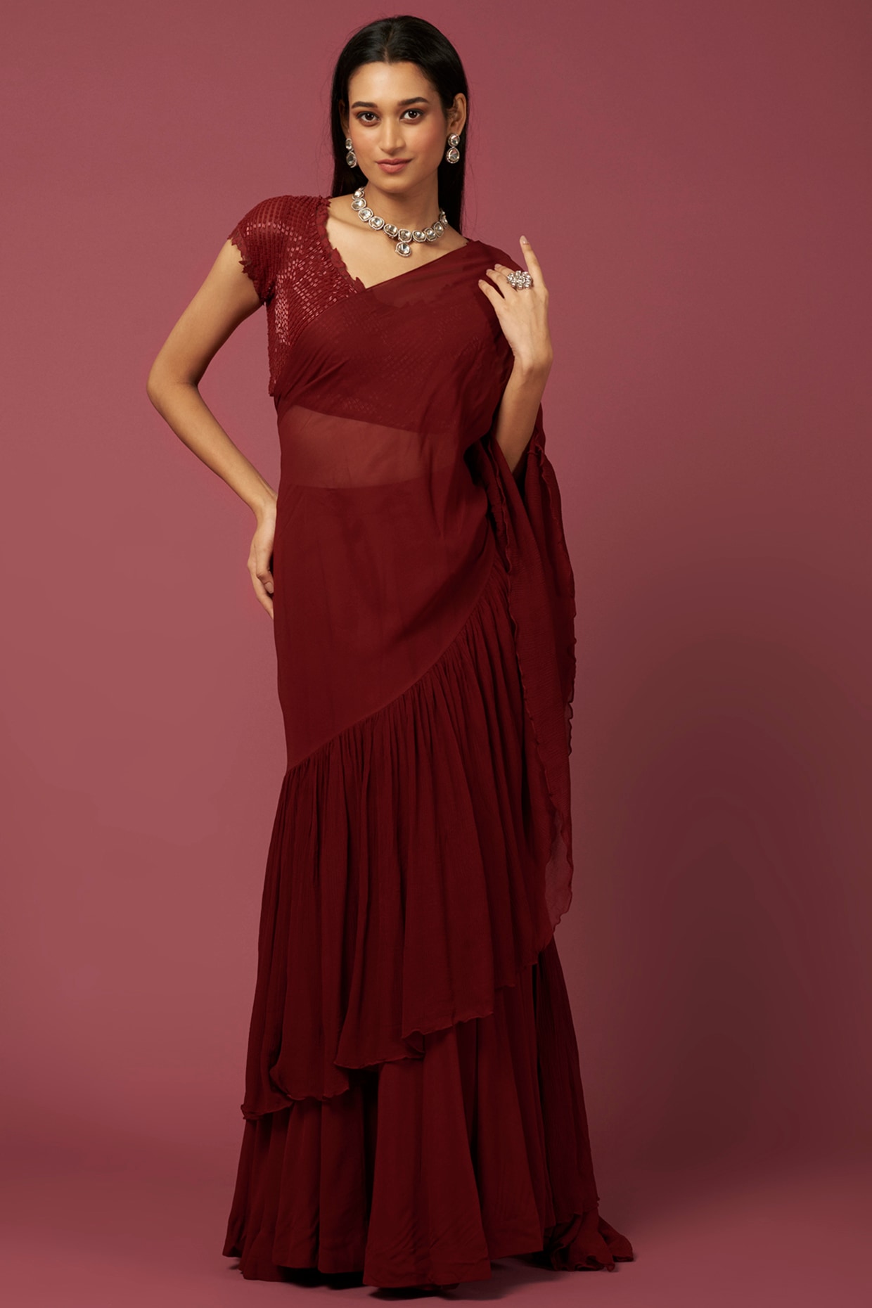 Maroon Plain Georgette Saree in Mangalore at best price by Gaurik Fashion -  Justdial