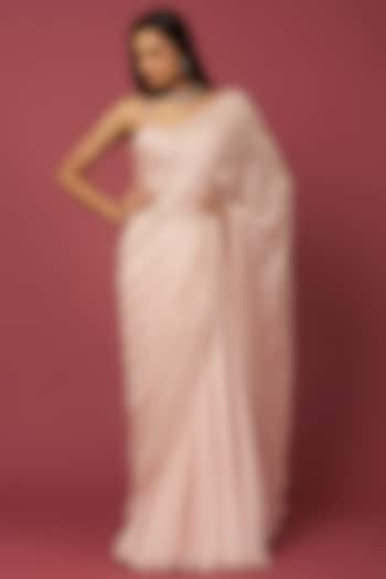 Pale Pink Draped Wedding Saree Set by Amrita Thakur at Pernia's Pop Up Shop