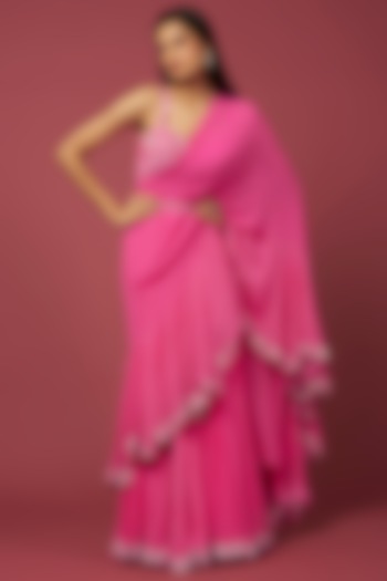 Pink Embroidered Saree Set by Amrita Thakur