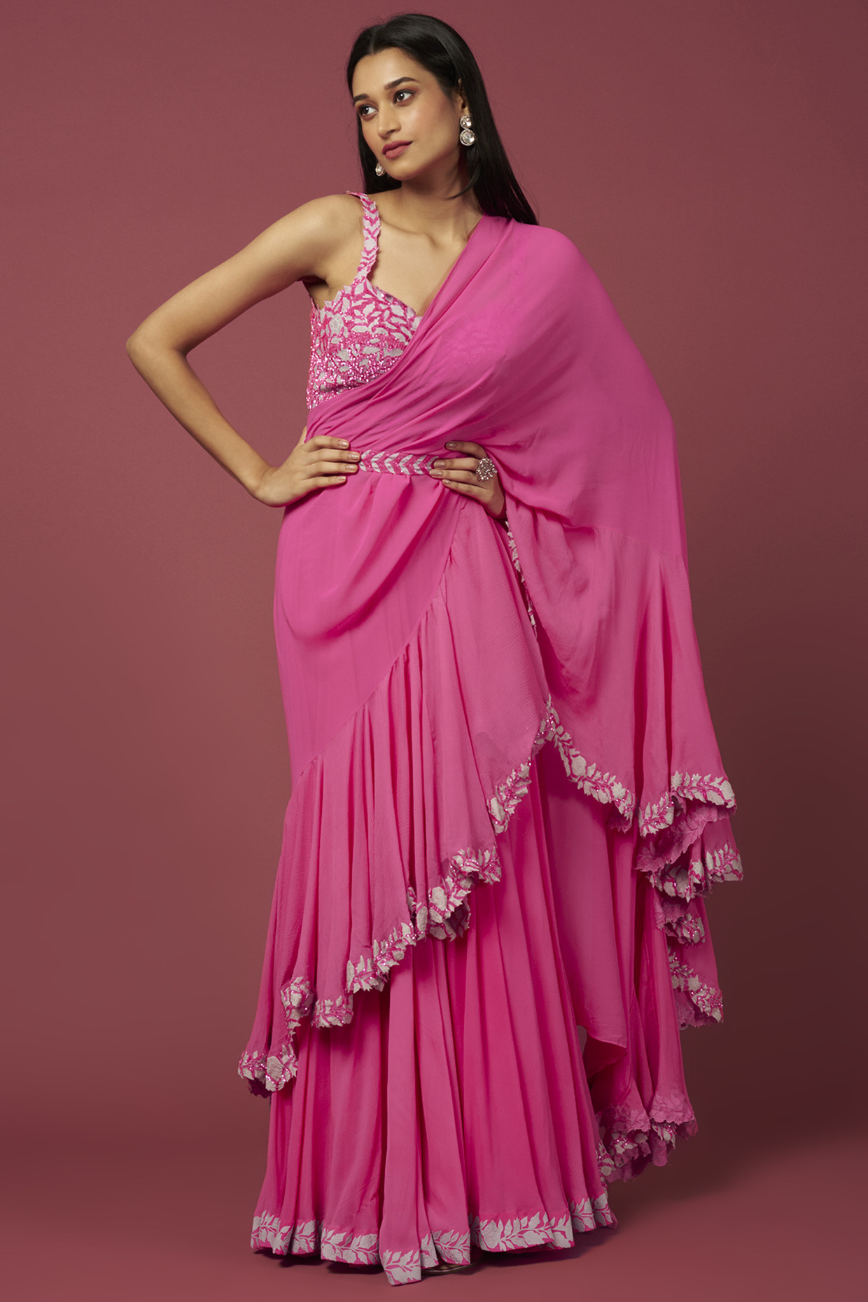 Pink Embroidered Wedding Saree Set by Amrita Thakur at Pernia's Pop Up Shop