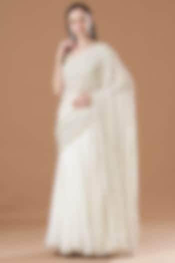 Ivory Georgette Pre-Stitched Saree Set by Amrita Thakur