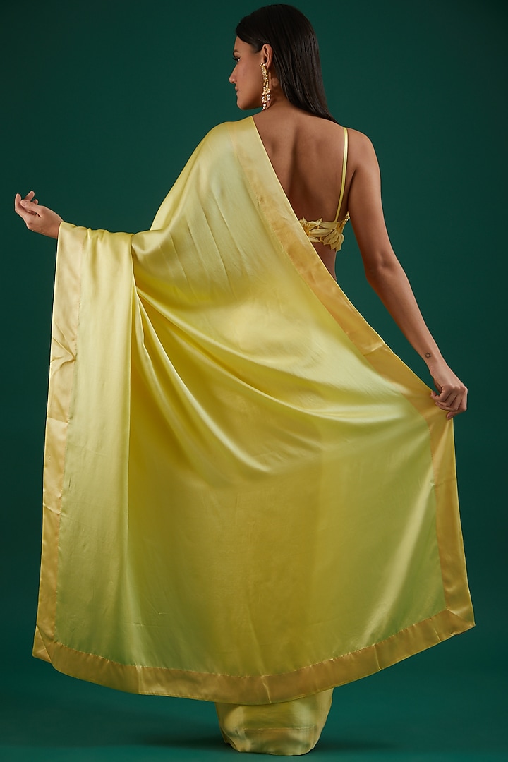 Yellow Pure Satin Wedding Saree Set by Amrita Thakur at Pernia's Pop Up Shop