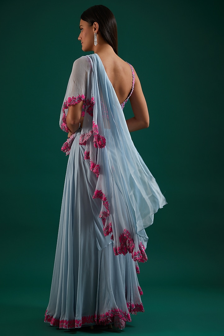 Blue Georgette Wedding Saree Set by Amrita Thakur at Pernia's Pop Up Shop