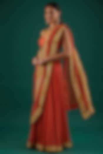 Orange Embroidered Draped Saree Set by Amrita Thakur