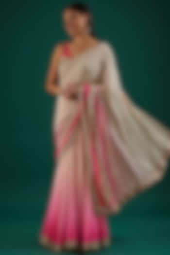 Pink Embroidered Draped Saree Set by Amrita Thakur