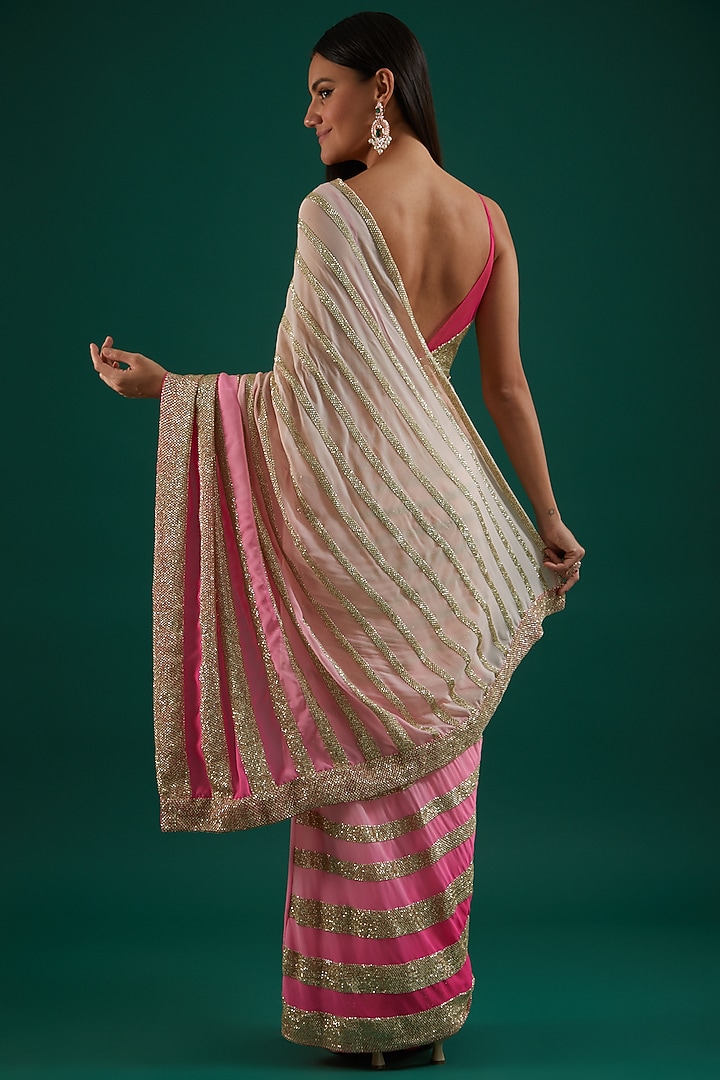 Pink Embroidered Draped Reception Saree Set by Amrita Thakur at Pernia's Pop Up Shop