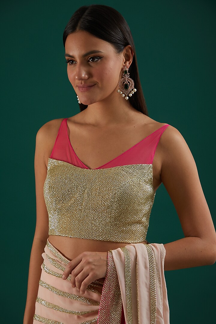 Pink Embroidered Draped Reception Saree Set by Amrita Thakur at Pernia's Pop Up Shop