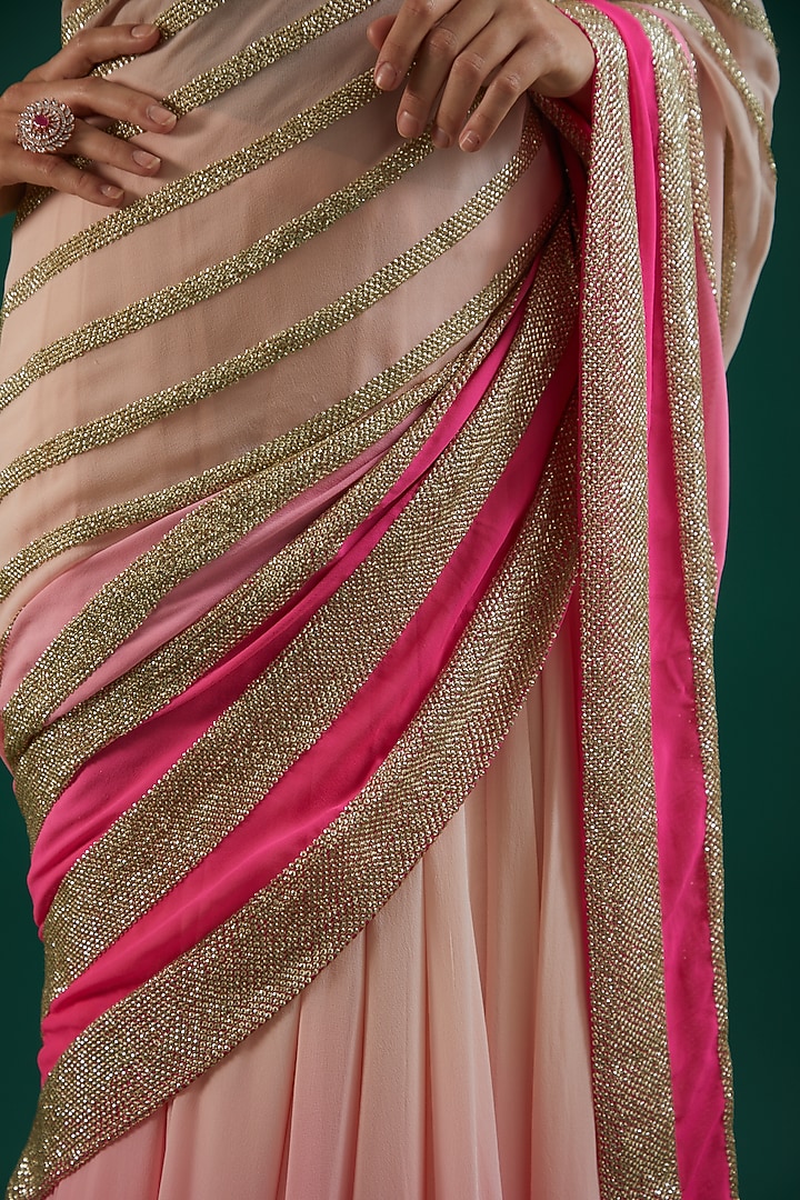 Pink Embroidered Draped Reception Saree Set by Amrita Thakur at Pernia's Pop Up Shop