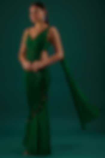 Emerald Green Embroidered Draped Saree Set by Amrita Thakur