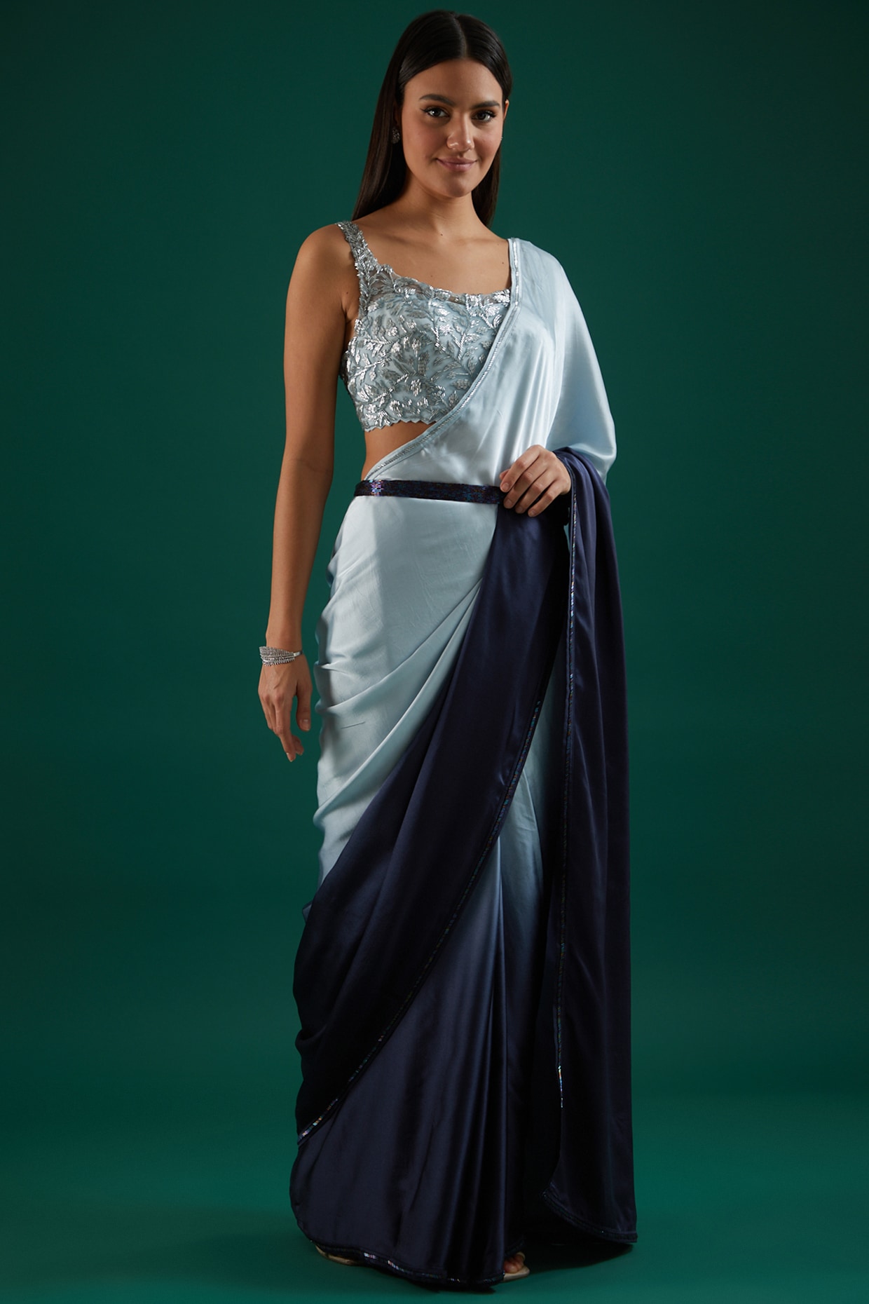 Grey Satin Saree With Blouse 262293