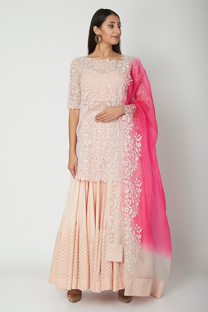 Blush Pink Embroidered Sharara Set by Amrita Thakur