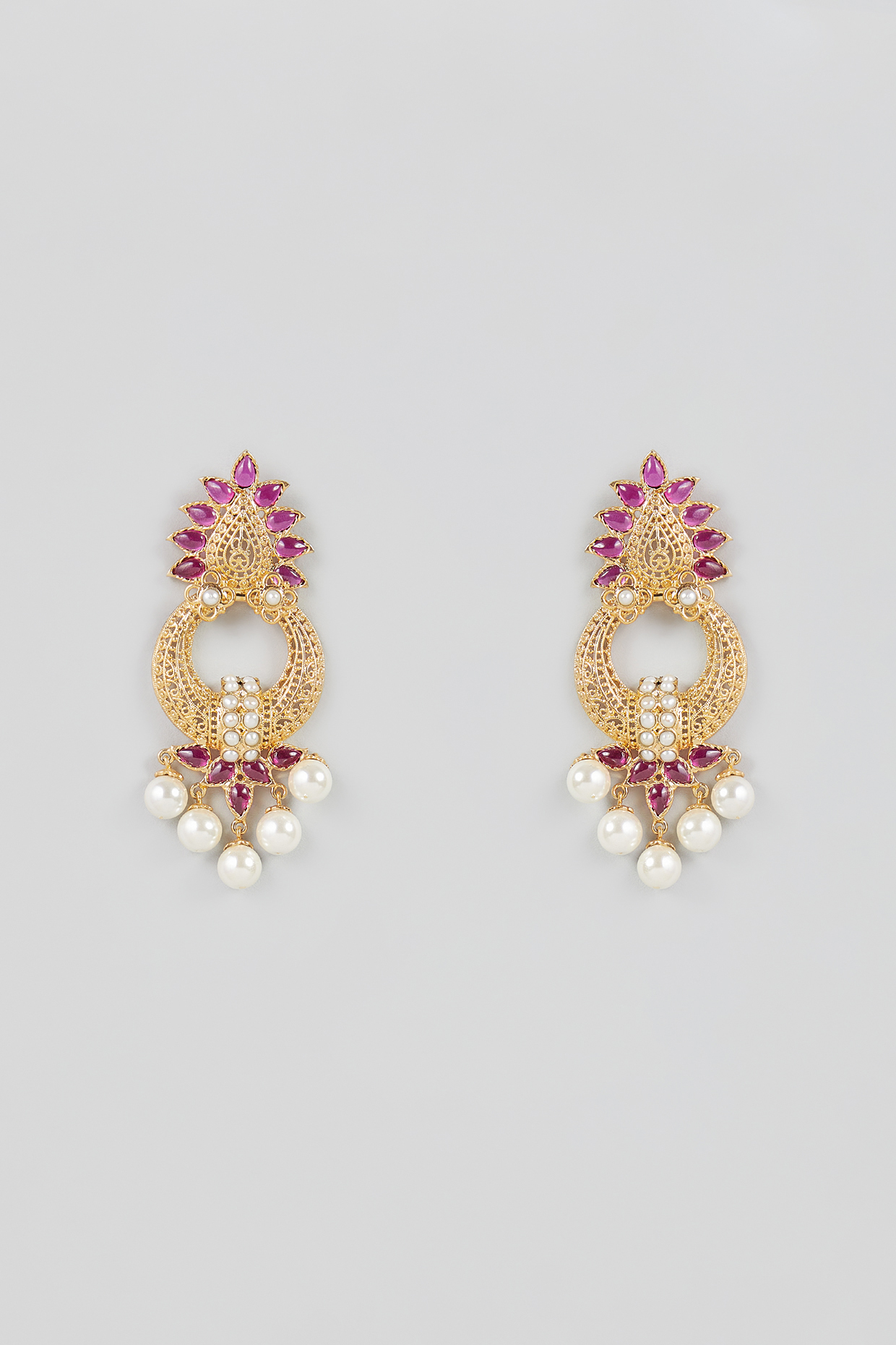 Gold Finish Pink Onyx & Freshwater Pearl Dangler Earrings In Sterling Silver by AMETHYST-POPULAR PRODUCTS AT STORE