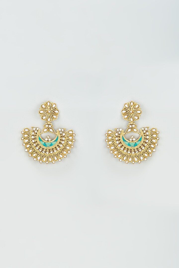Gold Finish Turquoise Stone & Pearl Dangler Earrings In Sterling Silver by AMETHYST at Pernia's Pop Up Shop