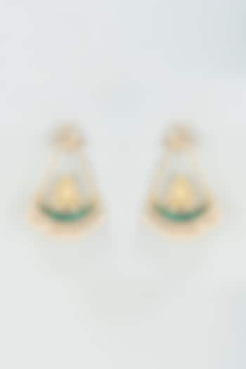 Gold Finish Kundan Polki & Green Onyx Dangler Earrings In Sterling Silver by AMETHYST