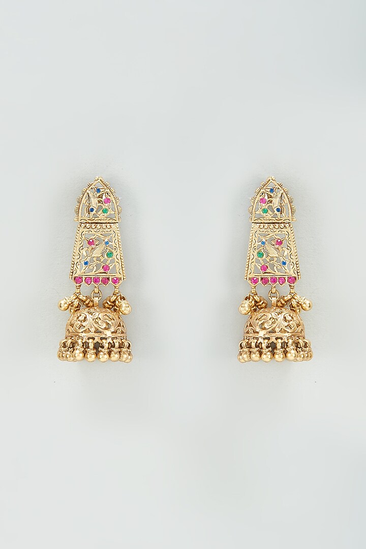 Gold Finish Zirconia Dangler Earrings In Sterling Silver by AMETHYST at Pernia's Pop Up Shop