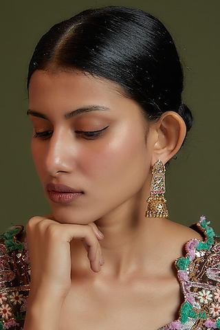 Gold Finish Zirconia Dangler Earrings In Sterling Silver by AMETHYST