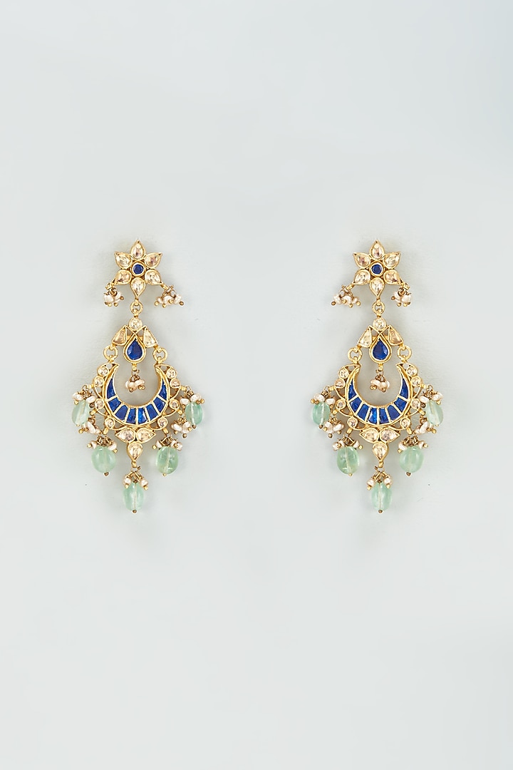 Gold Finish Fluorite & Blue Onyx Dangler Earrings In Sterling Silver by AMETHYST at Pernia's Pop Up Shop