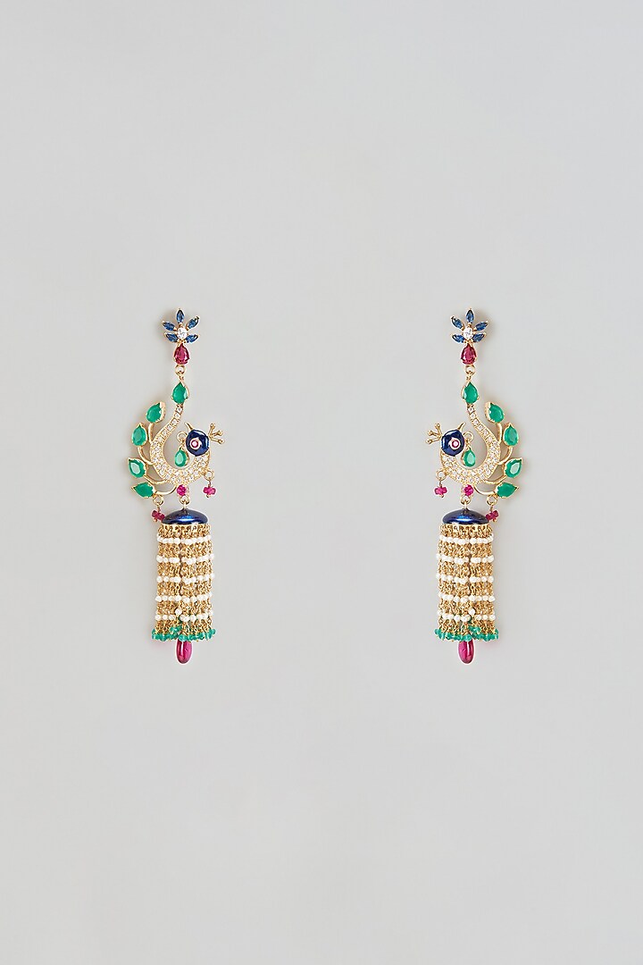 Gold Finish Onyx & Pearl Dangler Earrings In Sterling Silver by AMETHYST at Pernia's Pop Up Shop