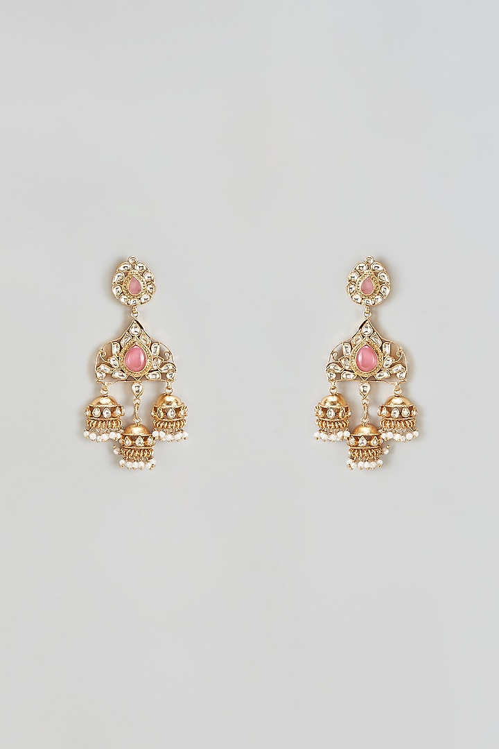 Gold Finish Kundan & Chalcedony Dangler Earrings In Sterling Silver by AMETHYST at Pernia's Pop Up Shop