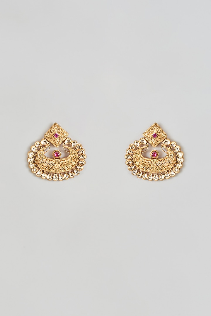 Gold Finish Pink Onyx Chandbali Earrings In Sterling Silver by AMETHYST at Pernia's Pop Up Shop