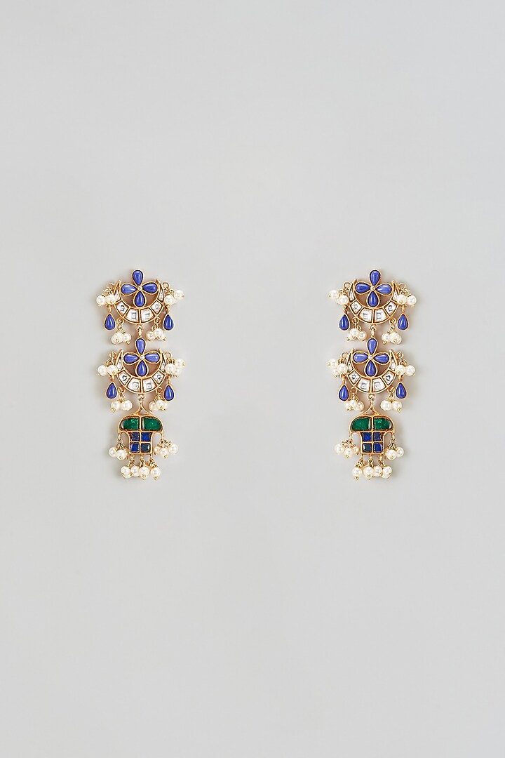 Gold Finish Kundan & Onyx Dangler Earrings In Sterling Silver by AMETHYST at Pernia's Pop Up Shop