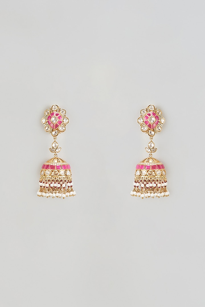 Gold Finish Kundan & Zirconia Dangler Earrings In Sterling Silver by AMETHYST at Pernia's Pop Up Shop
