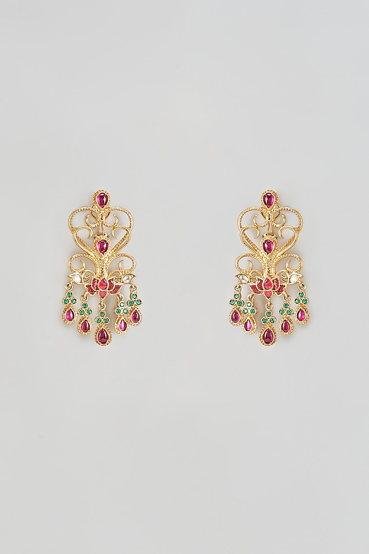 Gold Finish Kundan & Onyx Dangler Earrings In Sterling Silver by AMETHYST at Pernia's Pop Up Shop