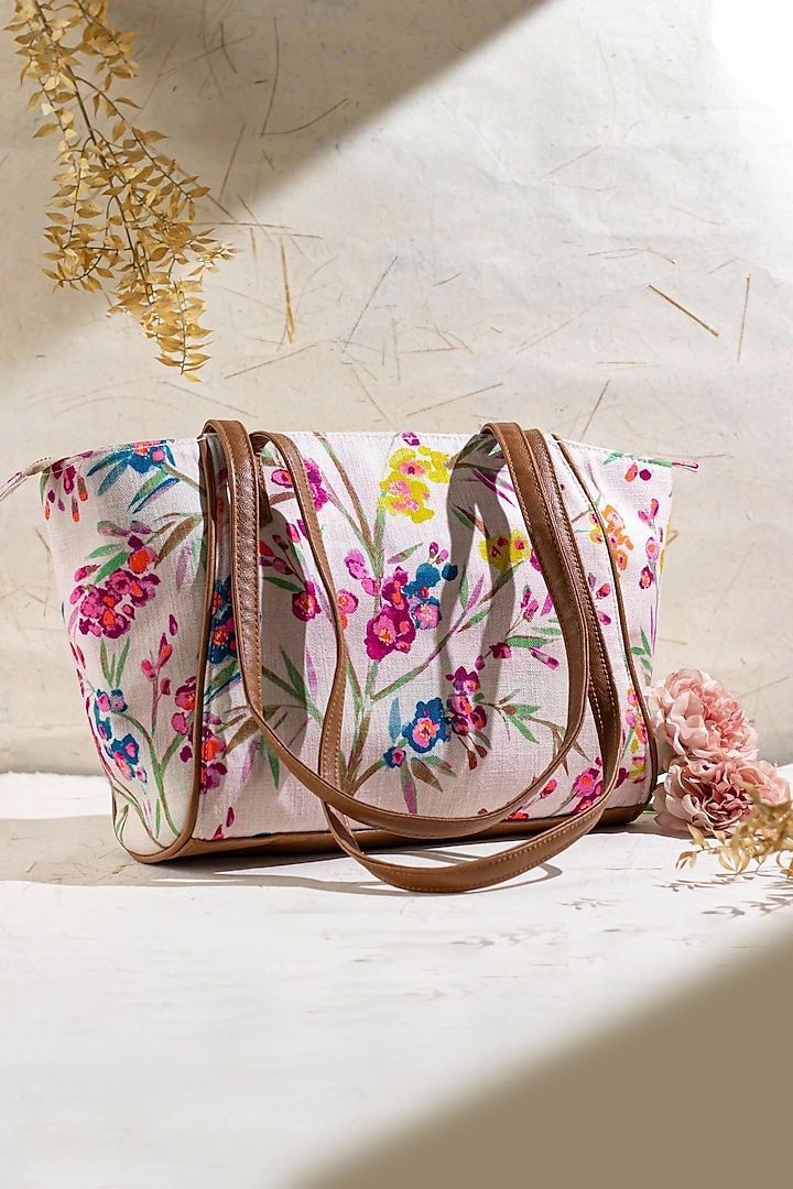 Multi-Colored Premium Cotton Floral Tote Bag by AMYRA