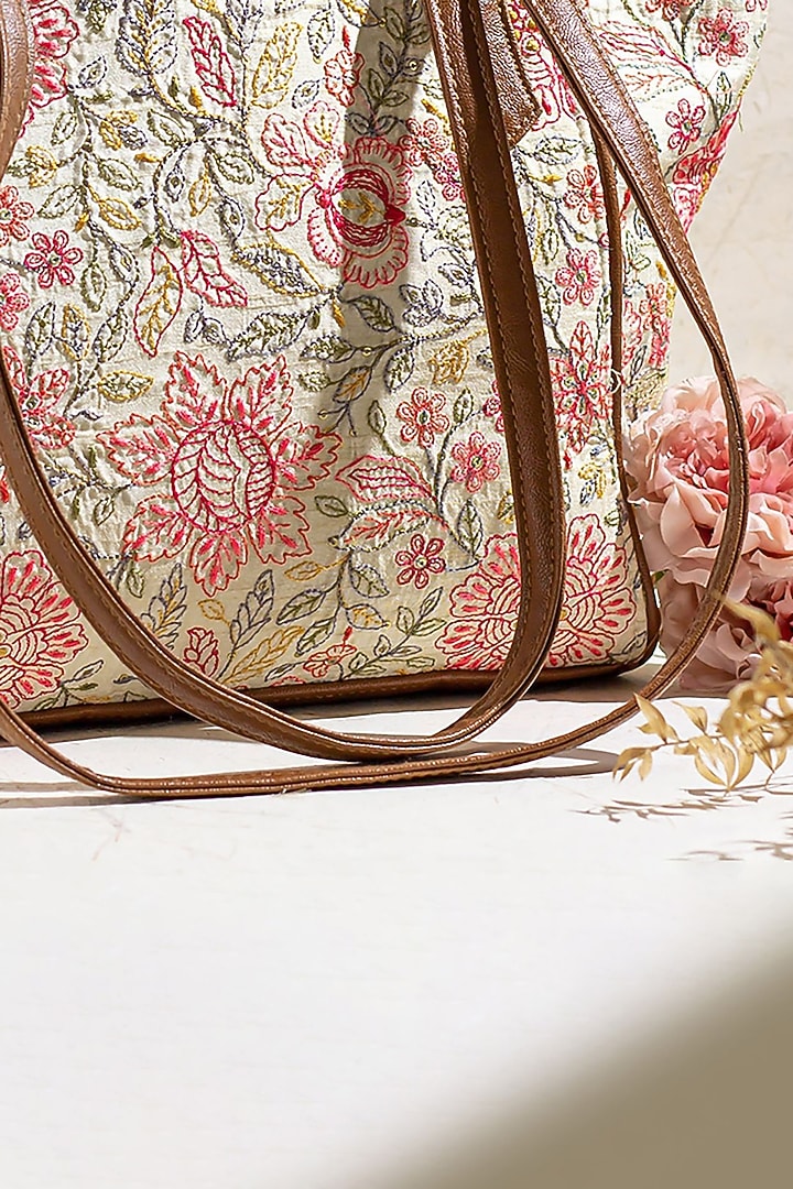 Multi-Colored Premium Cotton Floral Embroidered Tote Bag by AMYRA at Pernia's Pop Up Shop
