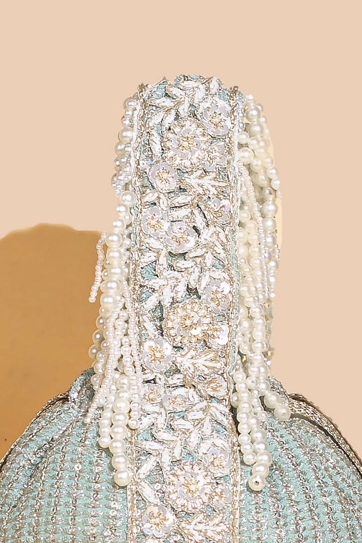 Mint Georgette & Poly Silk Sequins Embellished Bucket Bag by AMYRA at Pernia's Pop Up Shop