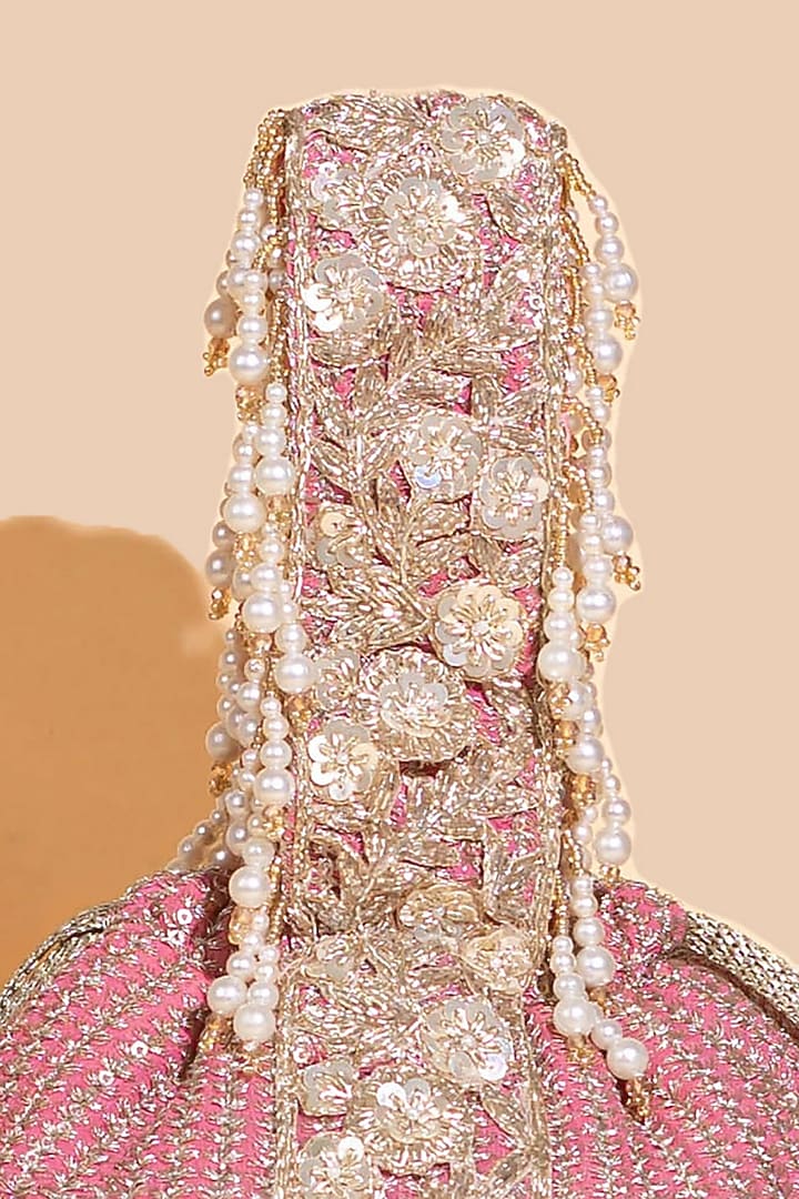 Pink Georgette & Poly Silk Sequins Embellished Bucket Bag by AMYRA at Pernia's Pop Up Shop
