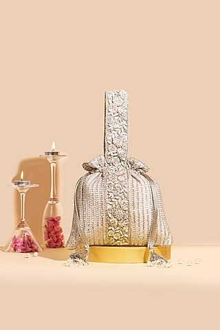 Champagne Georgette Sequins Embellished Potli by AMYRA